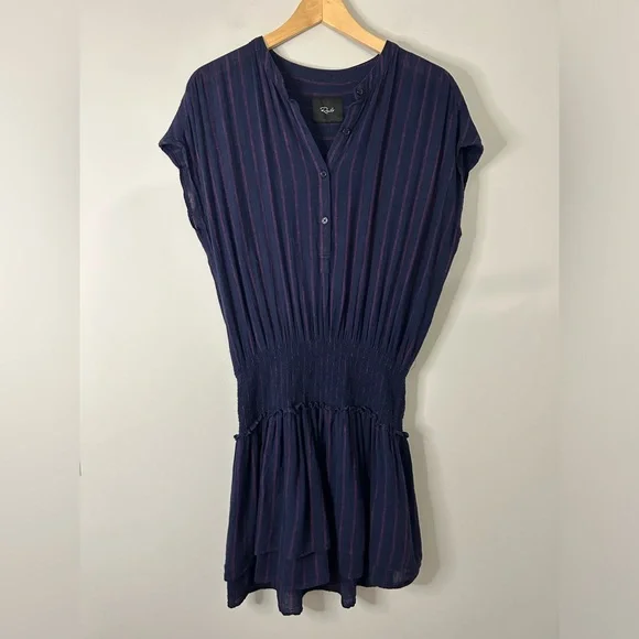 RAILS Jolie Smocked Waist Button Front Mini Dress in Midnight Magenta Stripe - Picture 1 of 6